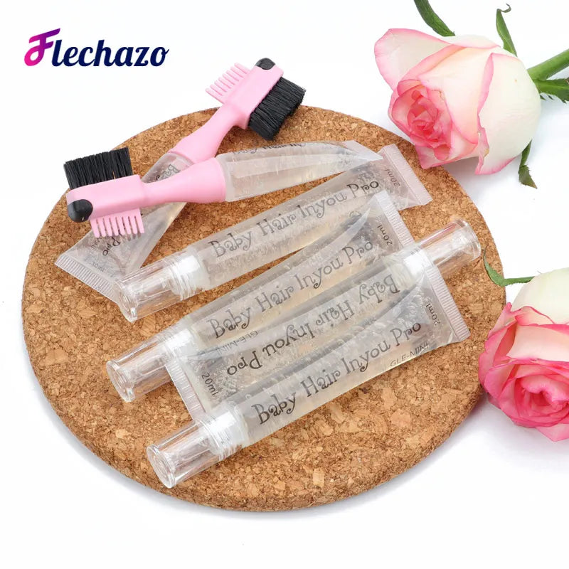 Baby Hair Edges Pro Brush Gel Squeeze Tube 10Ml Refill Gel Replacement Tube 20Ml, Professional Edge Control Brush And Gel 3 In 1