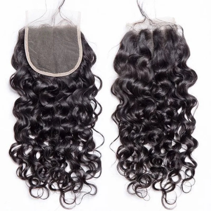 Water Wave Human Hair 4x4 Transparent Lace Closure Natural Color 150% Density 10-20 Inch Indian Virgin Hair Full End Pre-Plucked