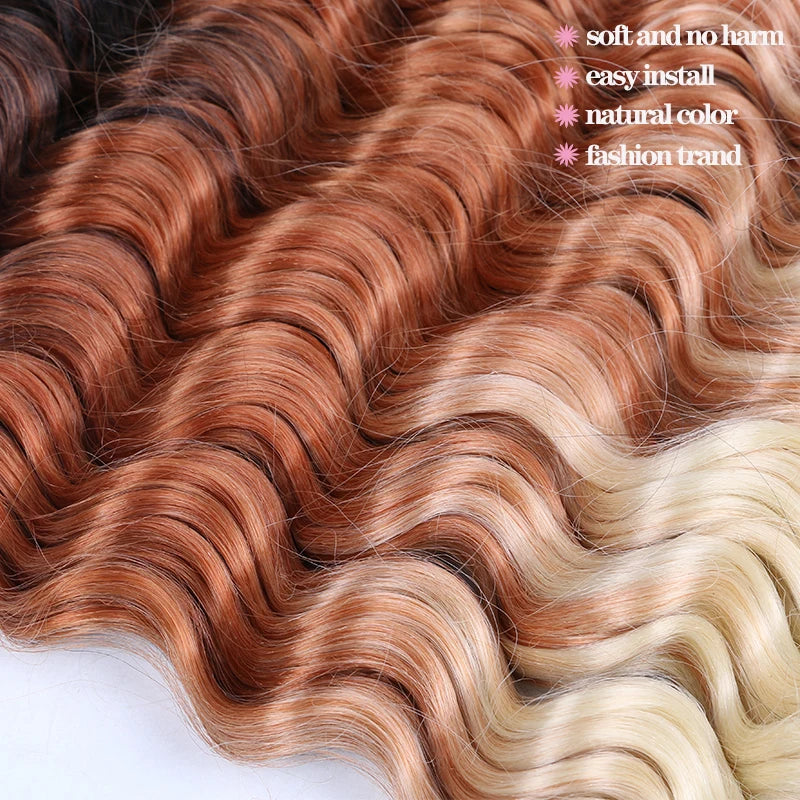 20“Deep Curly Synthetic Hair Deep Wave Bulk Crochet Braid Black Ombre Blue
