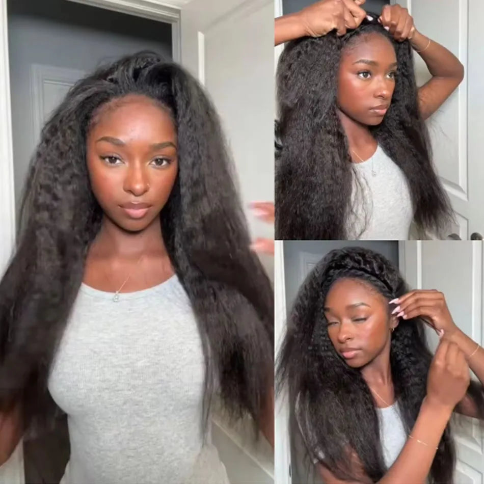Kinky Straight 3-in-1 Half Wig Human Hair, Drawstring, 250% Density