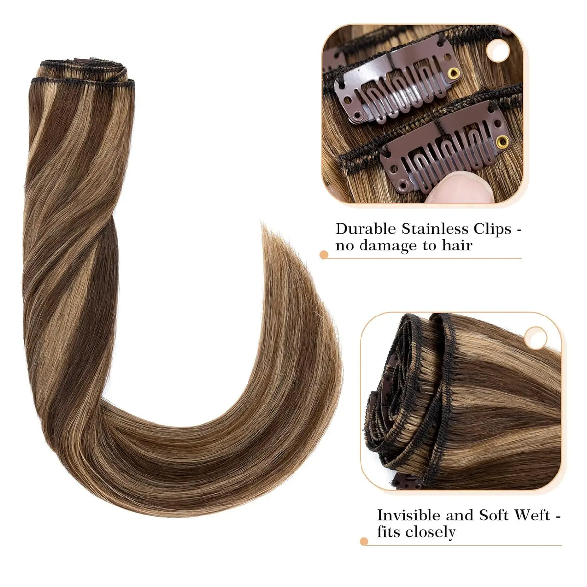 Clip in Hair Extensions Chestnut Brown Double Weft Thick 120G Silky Straight