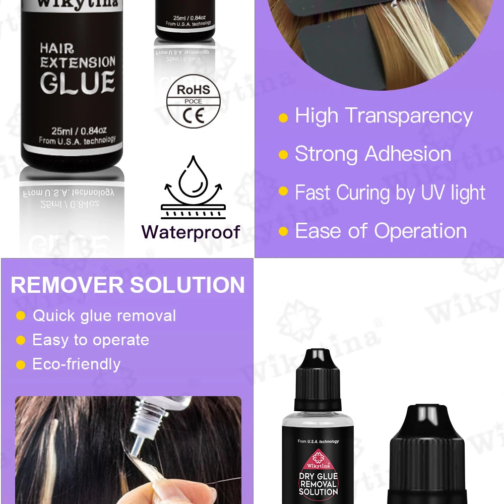 UV Light Hair Extension Machine Combo Salon Kit with Glue Remover Tools, Invisible Bonding