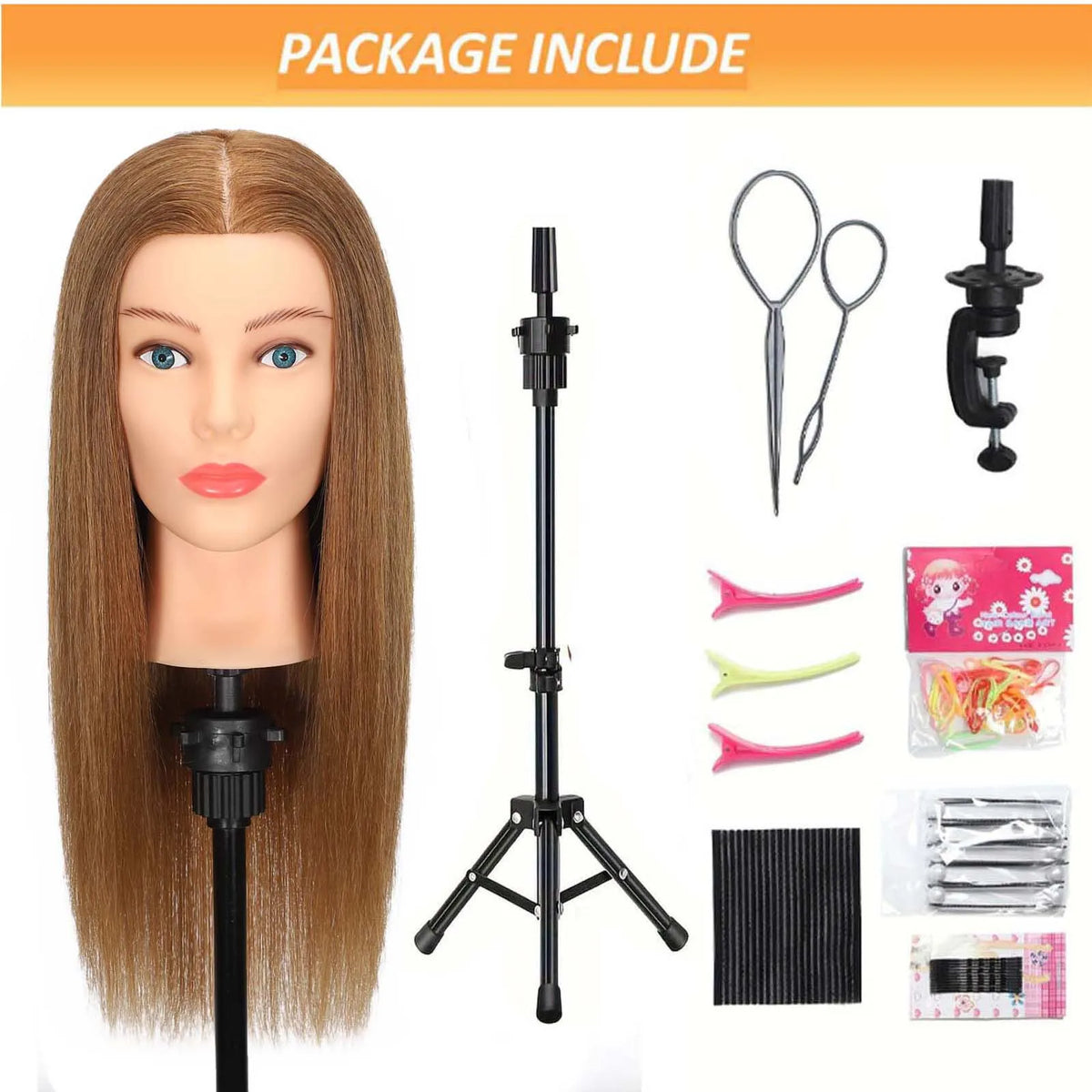 Mannequin Head with 100% Real Human Hair for Cosmetology Hairstyle Practice