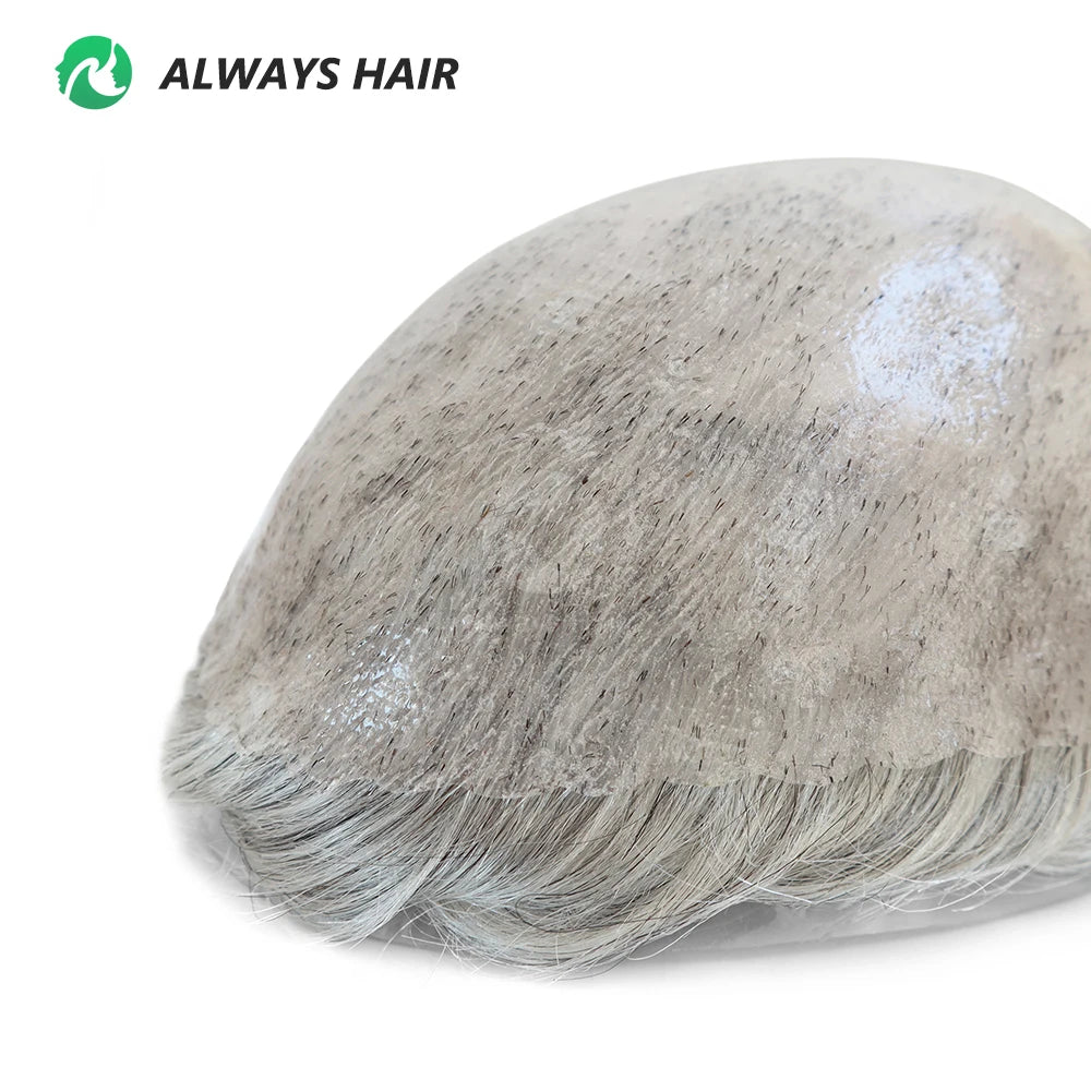 6 Inches Indian Hair Prosthesis Man Human Hair Natural 12-14 Polyskin Gray Human Capillary Prosthesis for Men