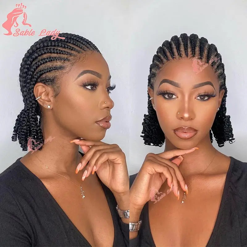 Handmade Short Bob Cornrow Braided Wigs Synthetic Glueless HD Full Lace Knotless