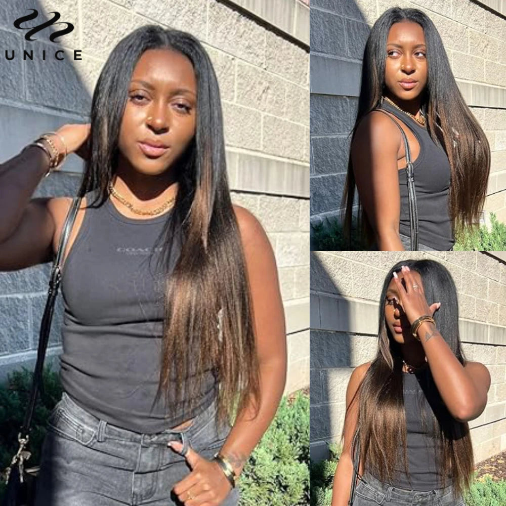 Yaki Straight V Part Wig 100% Human Hair Wigs With Drawstring No Leave-out No Glue Beginner Friendly Yaki V Shape Wigs