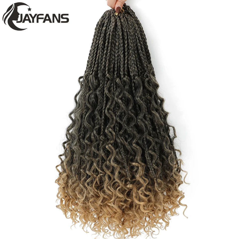 Boho Box Braids Crochet Synthetic Hair Goddess Curly Ends Bohomian