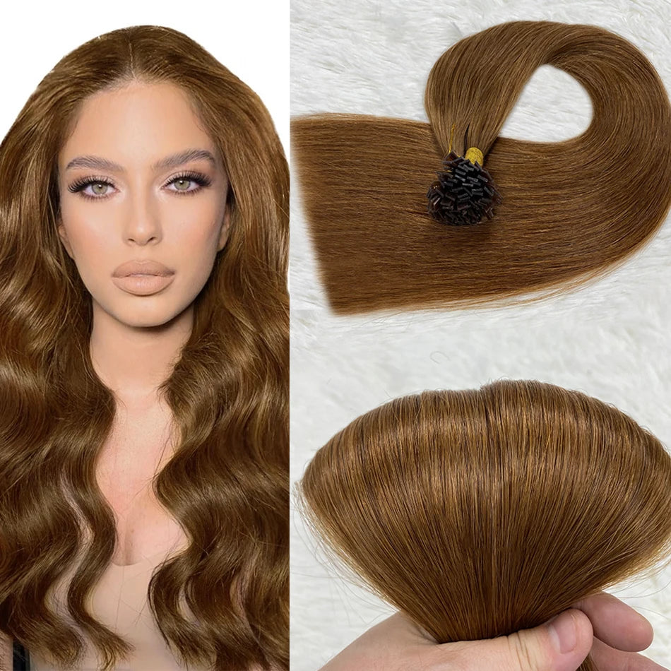 Human Hair Flat Tip Extension Remy Hair18-30inch Real Silky Straight Black Brown
