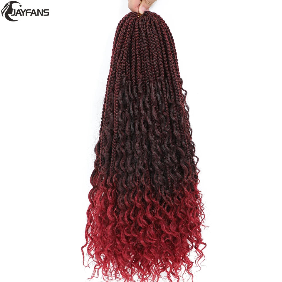 Boho Box Braids Crochet Synthetic Hair Goddess Curly Ends Bohomian