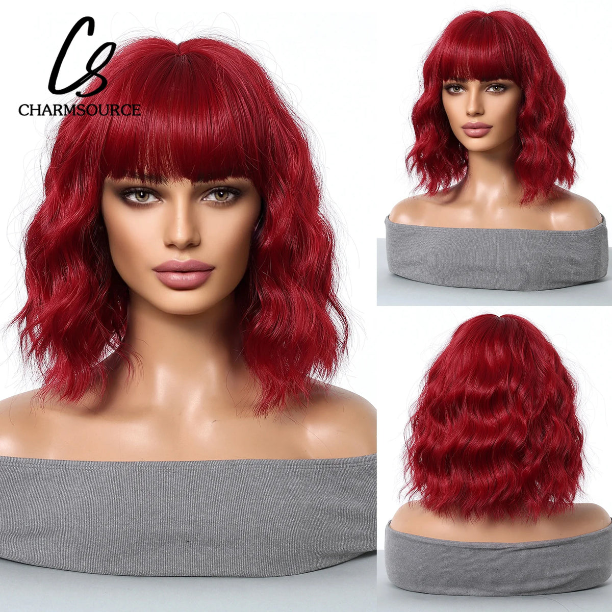 Pink BOBO Synthetic Wigs Short Natural Wave Hair Wig Party Daily High Density Heat Resistant