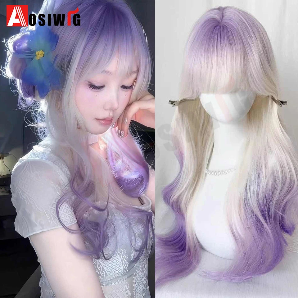Blonde Twin Ponytail Princess Cut Natural Short Hair Synthetic Wigs Bangs Heat