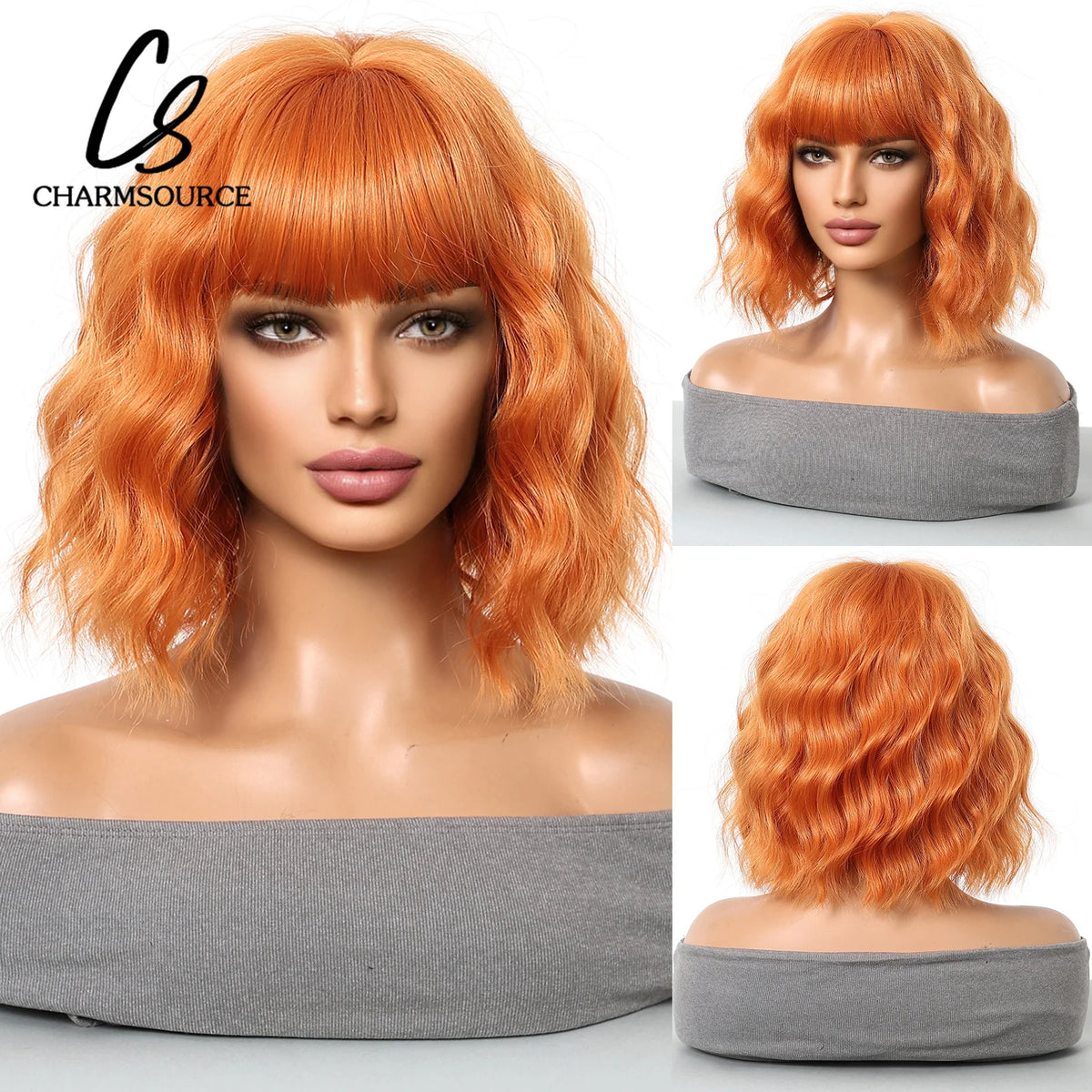 Pink BOBO Synthetic Wigs Short Natural Wave Hair Wig Party Daily High Density Heat Resistant
