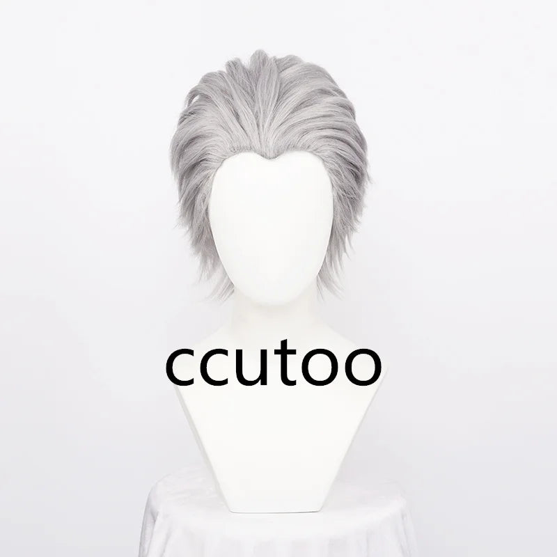Men's Synthetic Cosplay Wig Short Silver Grey Slicked-back Hair Heat Resistant +
