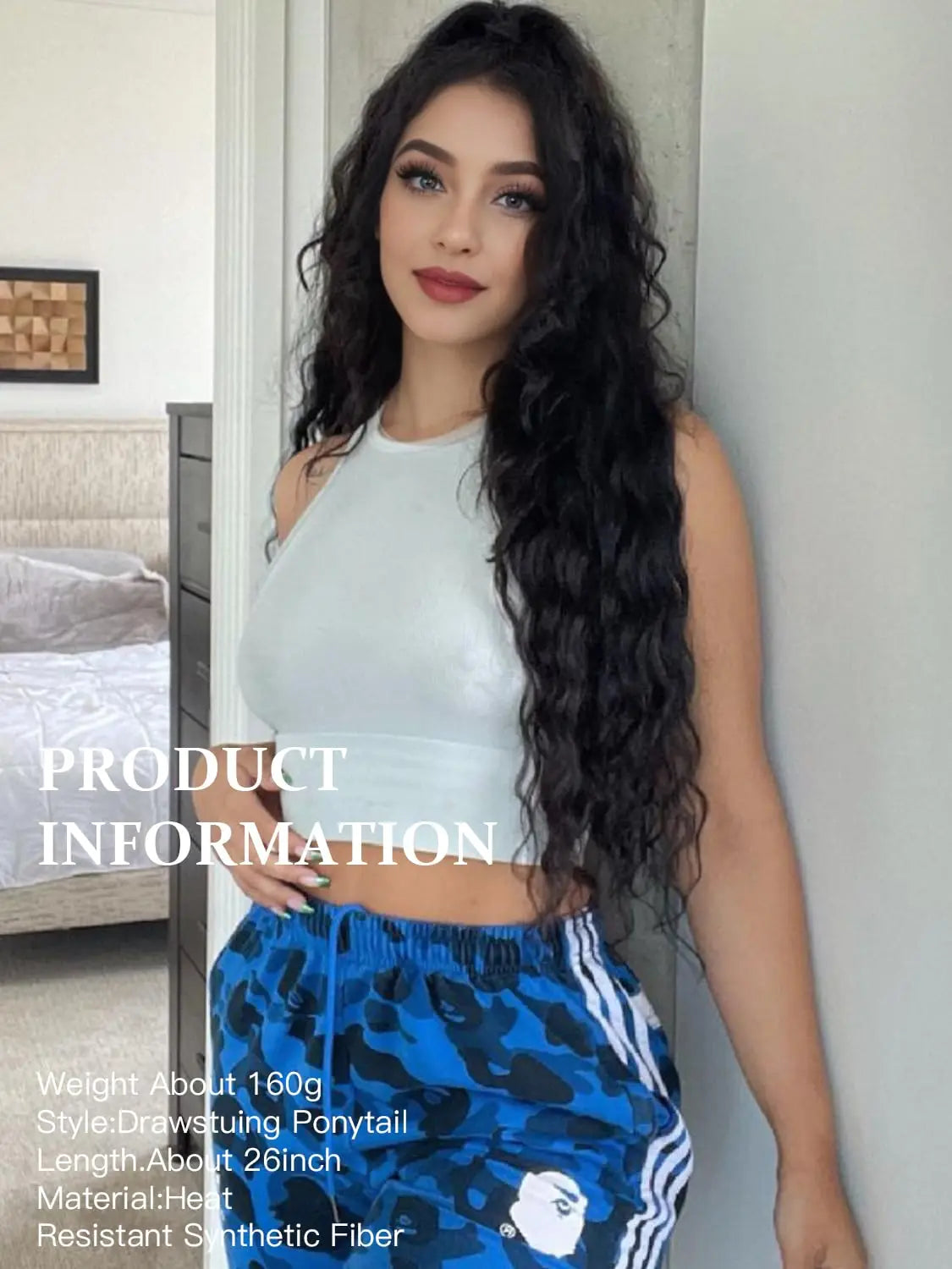 26inch Synthetic Long Curly Wavy Ponytail Extension Drawstring Ponytail Hair Extensions Hairpiece for Party