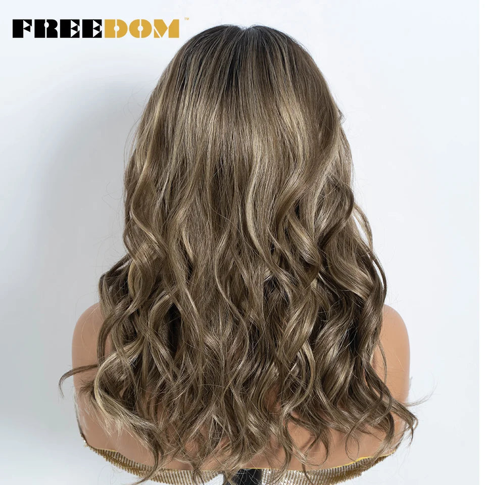 Highlight Synthetic Lace Front Wigs Natural Curly Wavy Ombre Brown Blonde Cosplay