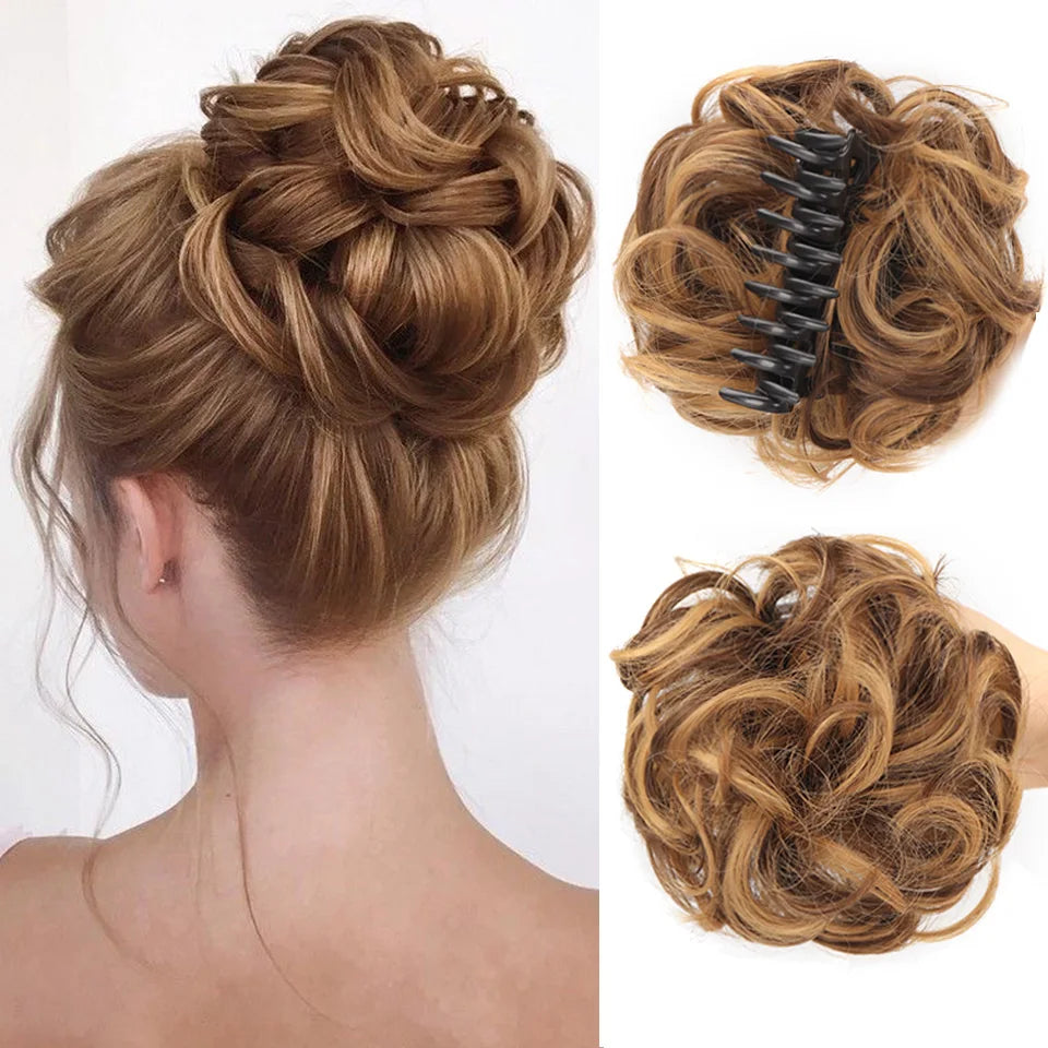 Synthetic Hair Bun Claw Clip in Chignon Piece Curly Messy Ponytail Extensions
