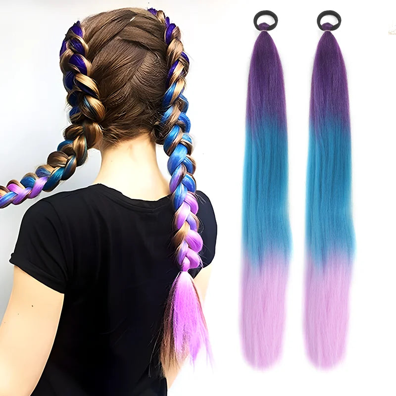 Synthetic Ponytail Extension Elastic Tie Hair Band 26" Long Straight Colored Braiding