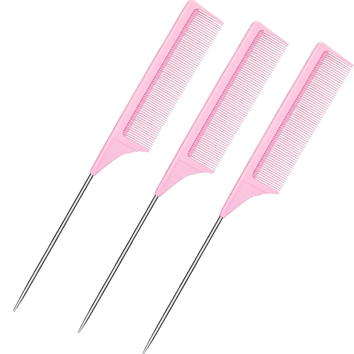 3pcs Professional Pointed Tail Salon Ponytail Comb Anti-Static Hair Comb Steel Needle Mouse Tail Comb