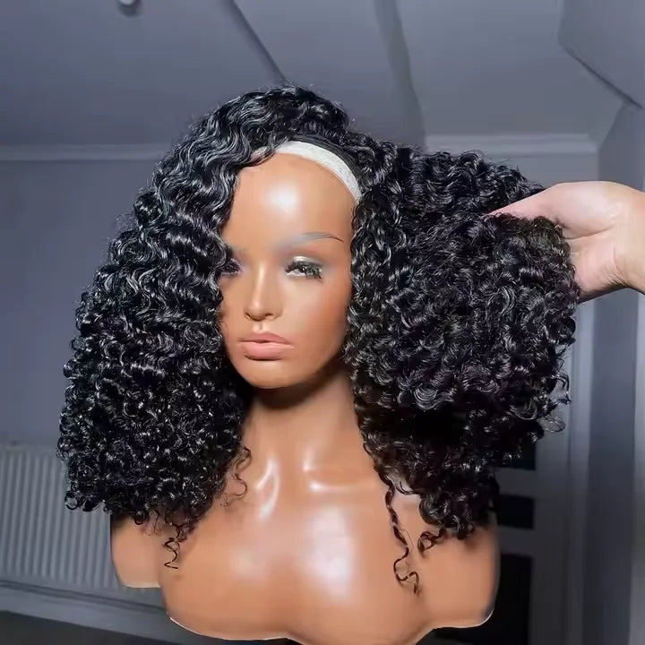 Afro Kinky Curly Human Hair Headband Wig — Glueless 3-in-1 Half Wig, 300% Density