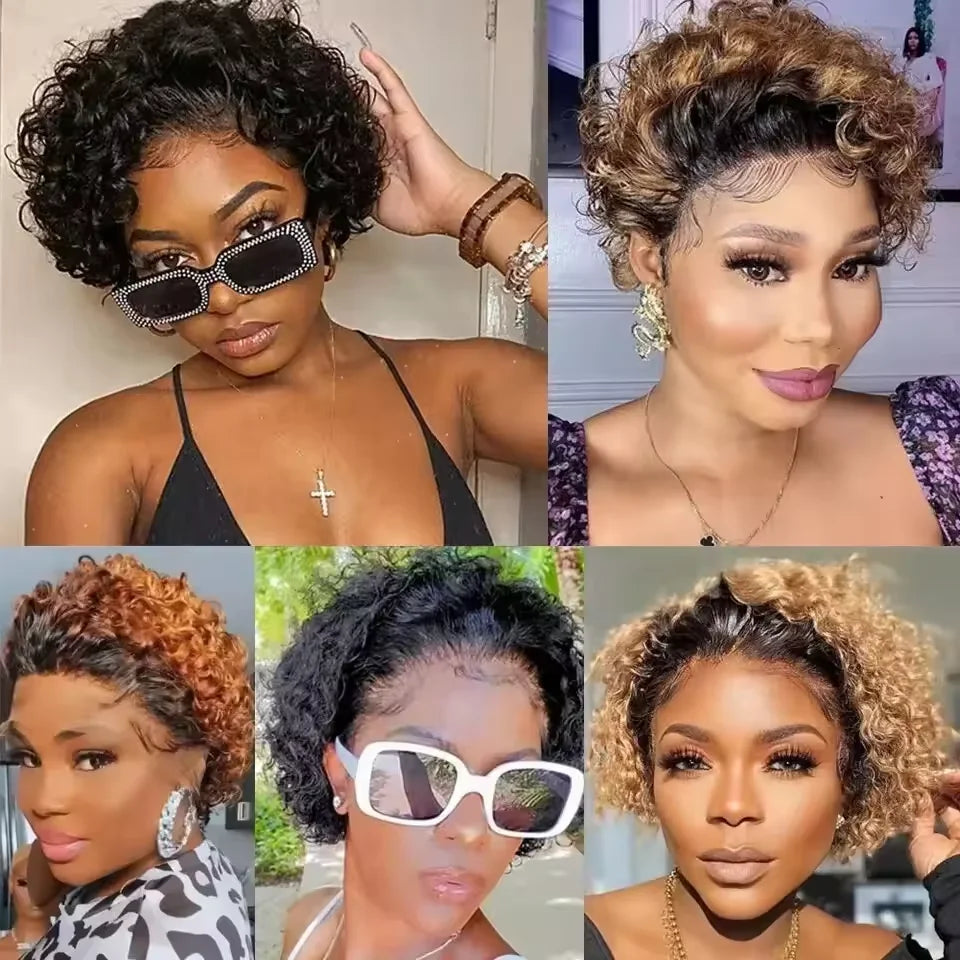 Pixie Cut Wig Transparent Lace Front Human Hair Short Curly Bob Brazilian