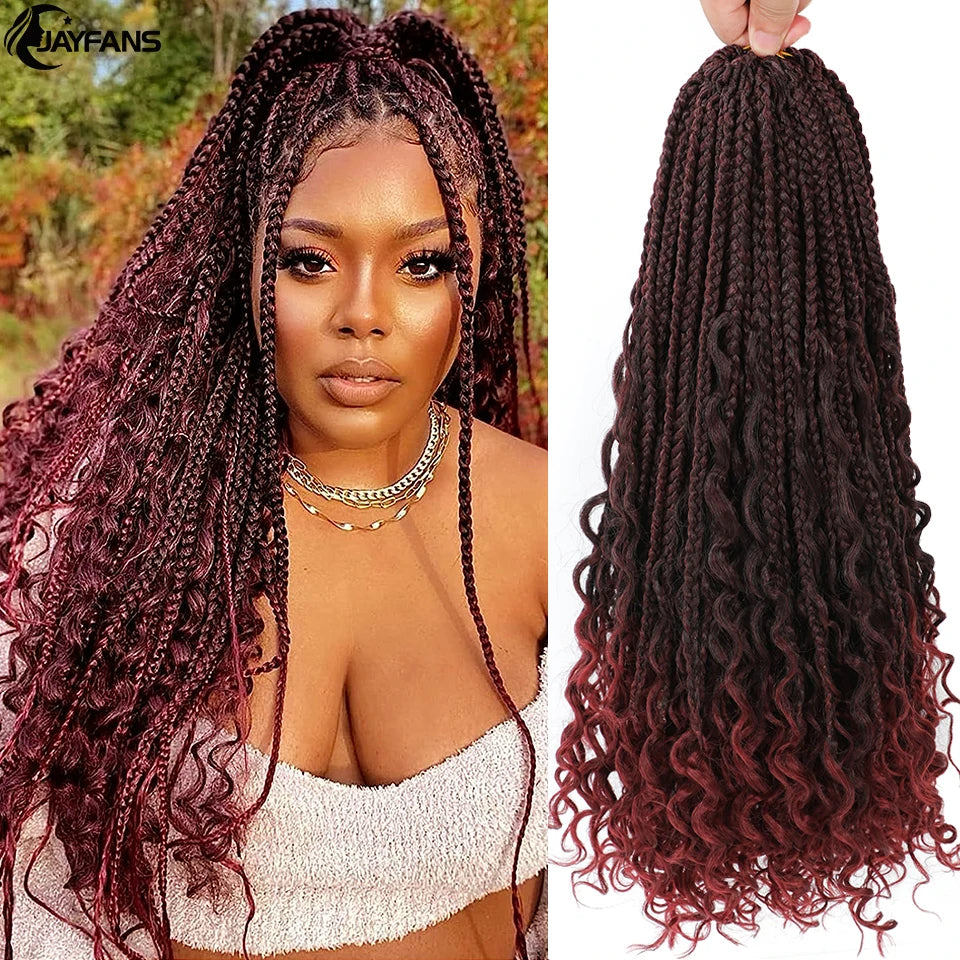 Boho Box Braids Crochet Synthetic Hair Goddess Curly Ends Bohomian