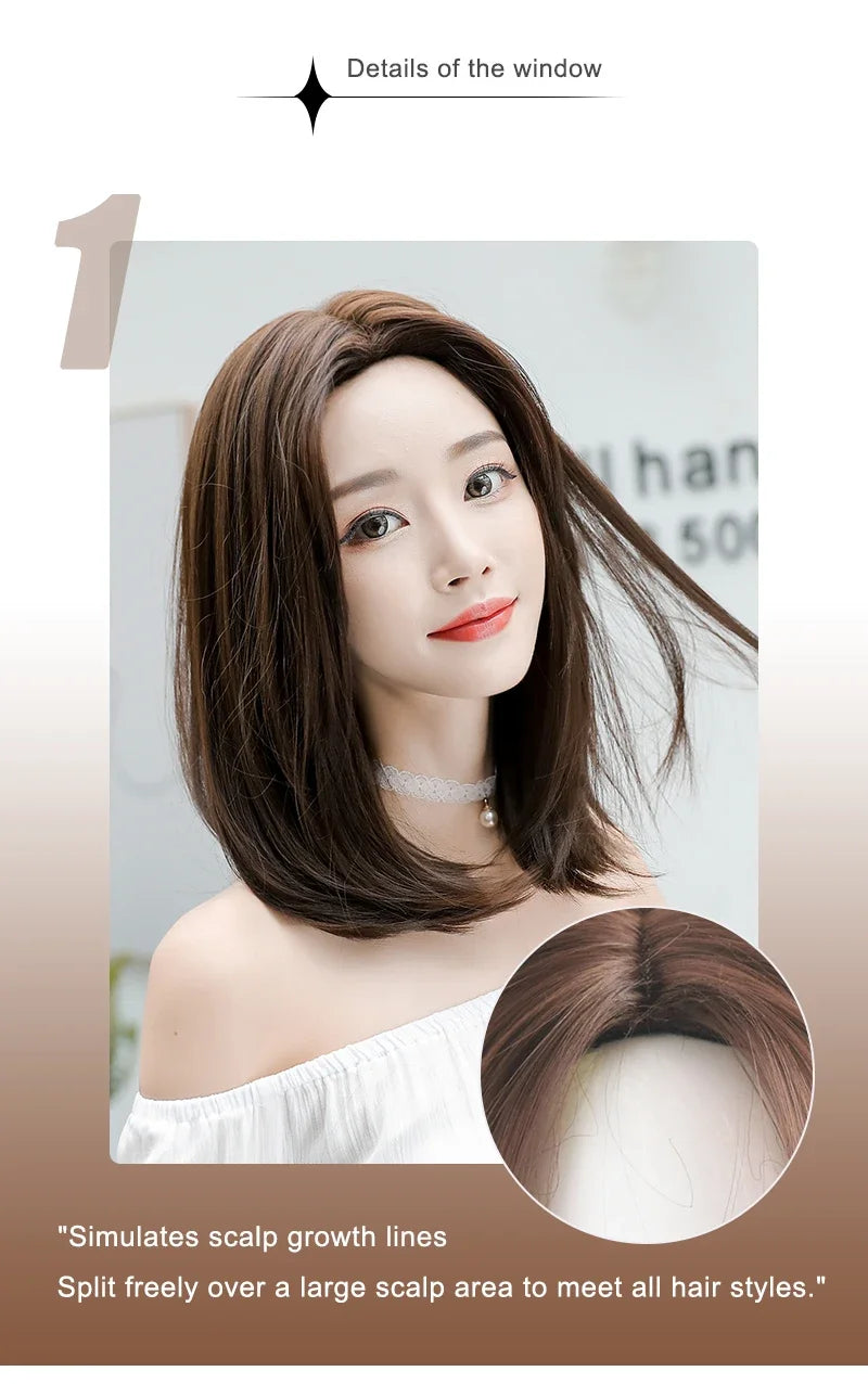 Wigs Short Straight Chocolate Bob Density Synthetic Layered Middle Part Dark Brown
