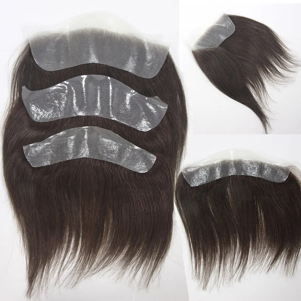Front Toupee Mens Wig Natural PU Hairline, 100% Human Hair Piece Thin