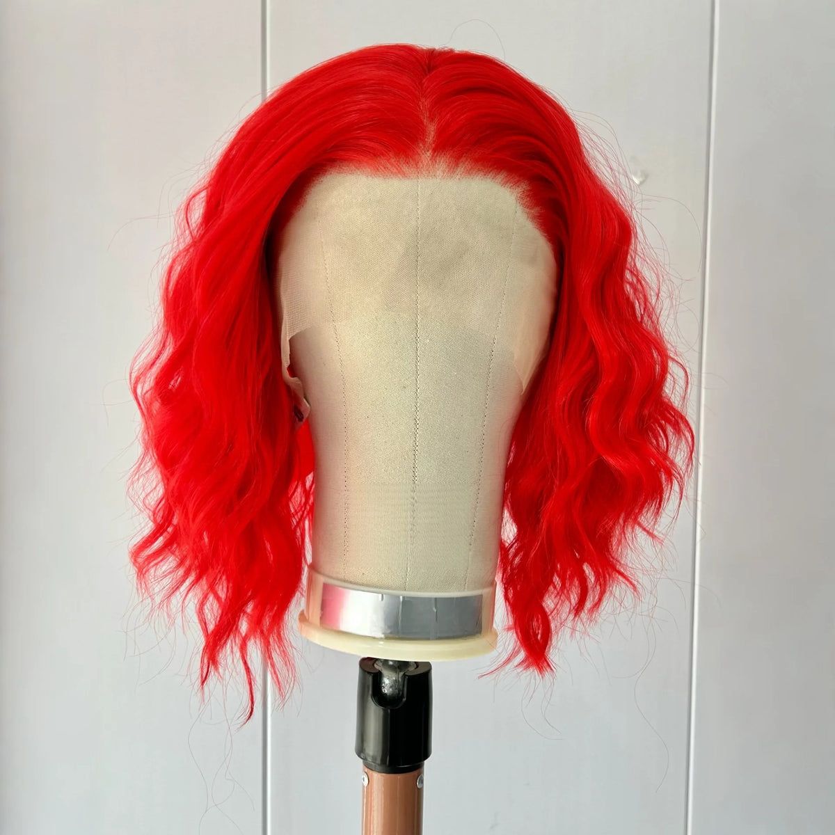 Bright Red Bob Wig Short Curly Wavy Synthetic Loose Shoulder Length Heat