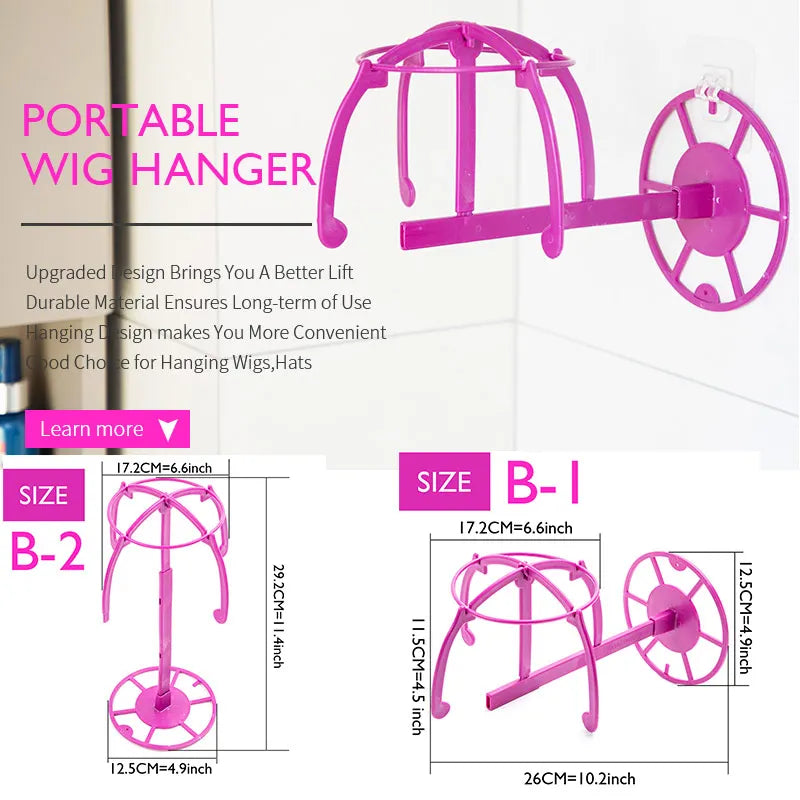 Plastic Wig Stand Portable Head Black Pink Hang Holder Durable Hair Display