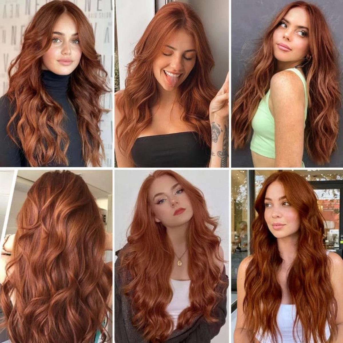 Ginger Brown Wig Long Curly Wavy Synthetic Middle Part Loose Deep Wave