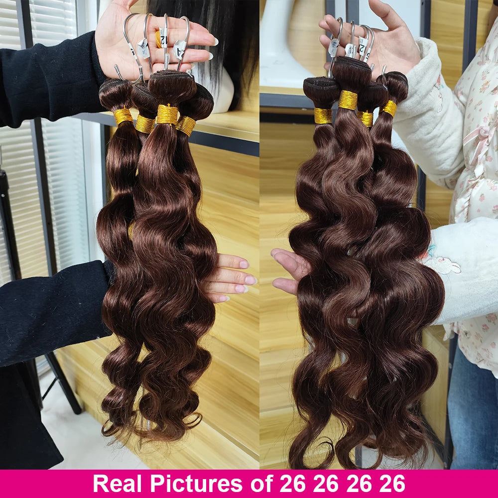 Brown Body Wave Human Hair Bundles with Lace Closure — Brazilian, Remy