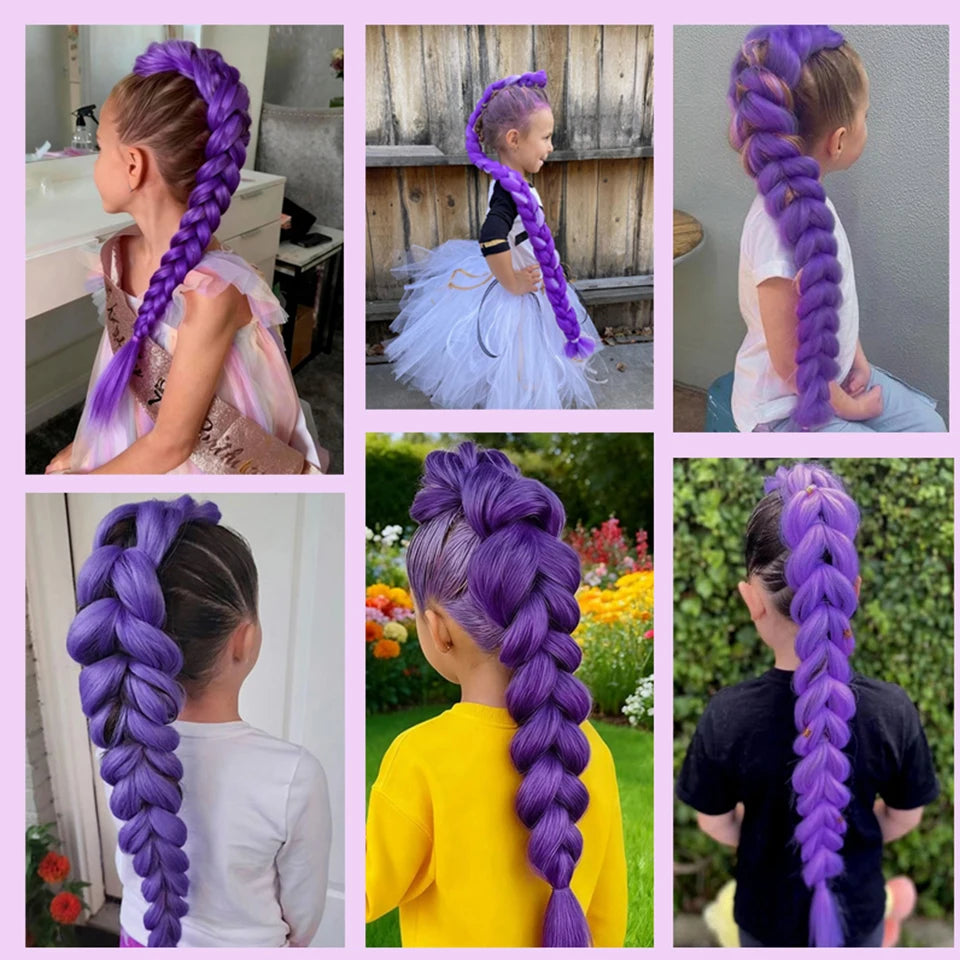 Purple Braided Synthetic Ponytail Extension, 28 Inch, Claw Clip