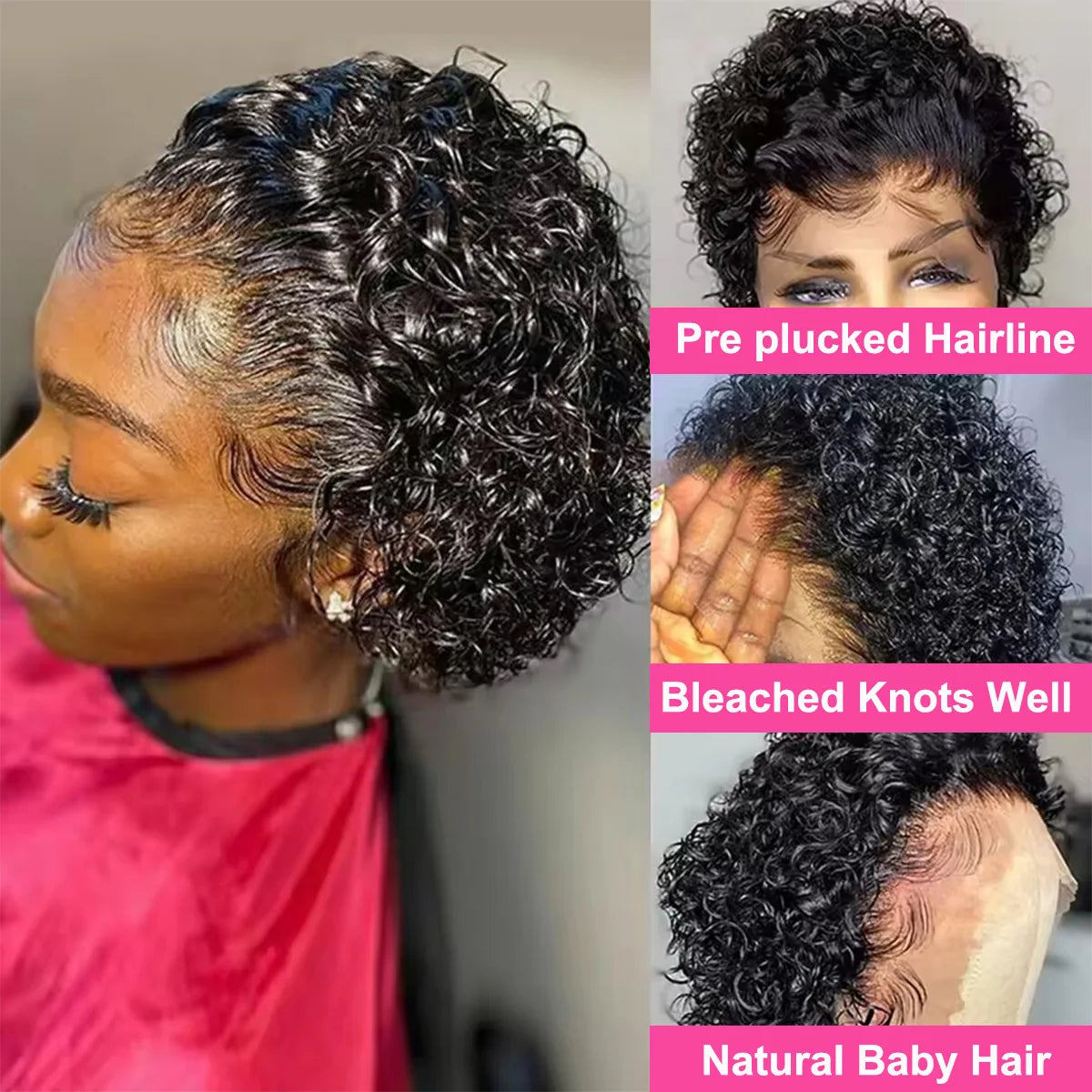 Pixie Cut Wig Transparent Lace Front Human Hair Short Curly Bob Brazilian