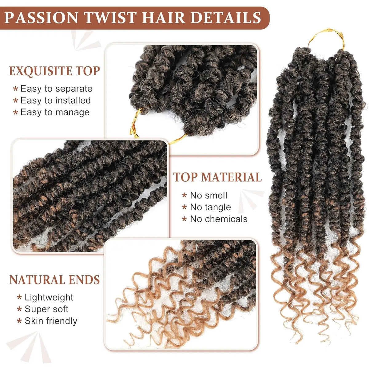 Passion Twist Crochet Hair Pre-twisted Short Pre Looped Curly Twists Synthetic Braids