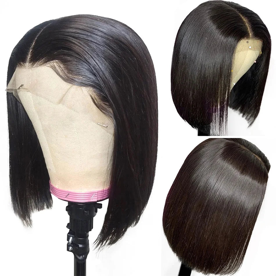 Indian Straight Bob Lace Closure Human Hair Wig, Blunt Cut