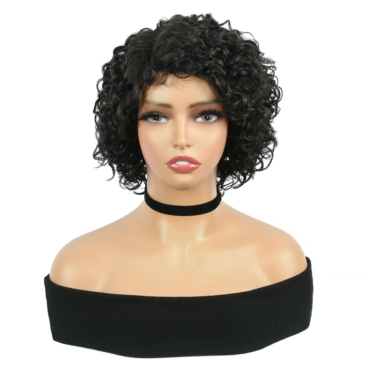 Brown Curly Pixie Cut Wigs Part Lace Human Hair Jerry Closure 8Inch