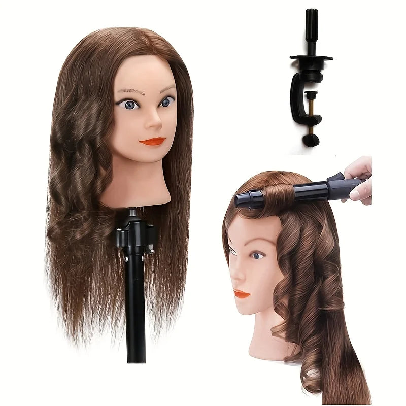 100% Real Hair Mannequin Head for Hairdresser Training and Practice-Perfect for Professional Use