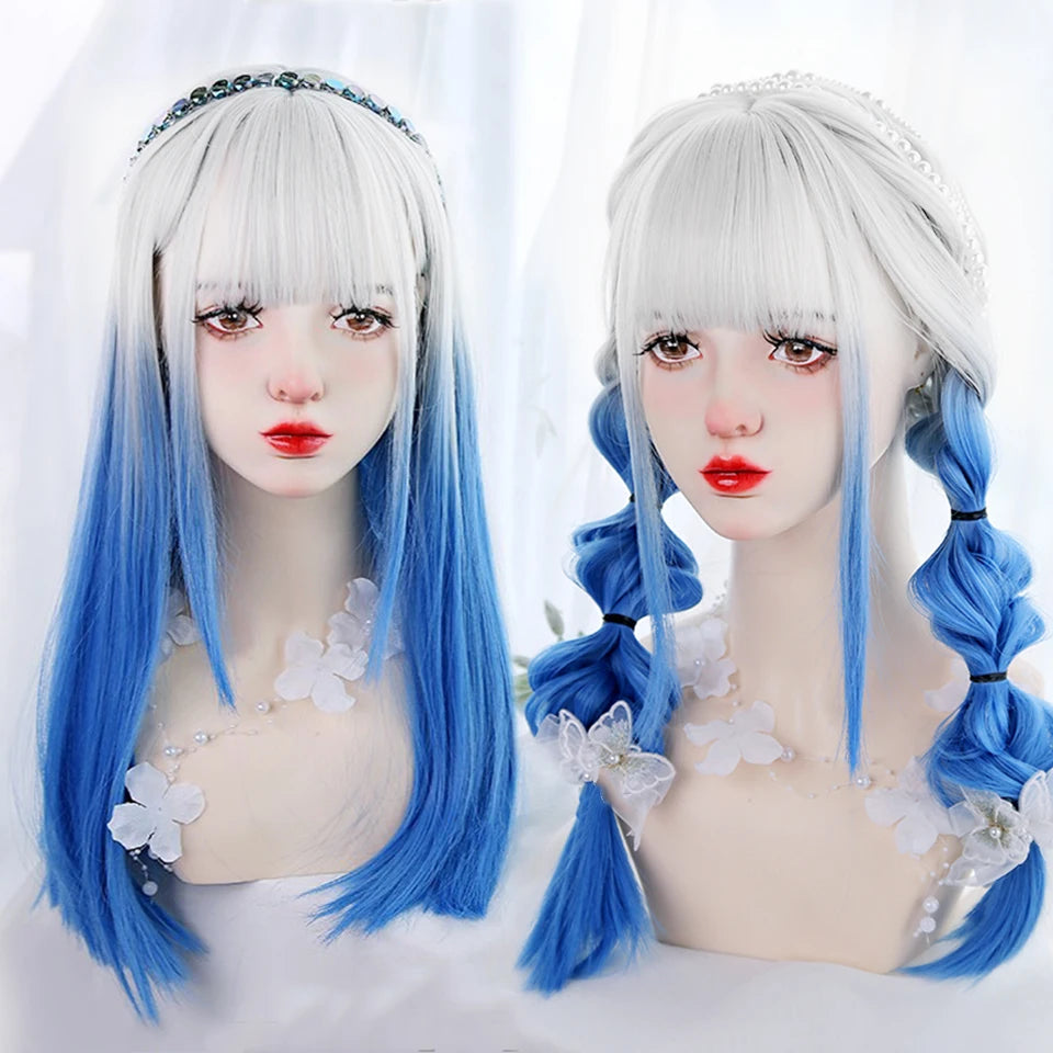 Blonde Twin Ponytail Princess Cut Natural Short Hair Synthetic Wigs Bangs Heat