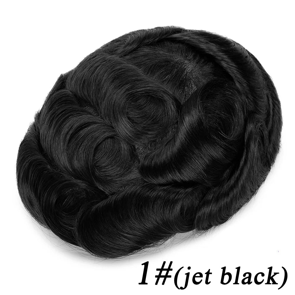 Lace Base Toupee Swiss Front PU Natural Hairline Wig Human Hair Prosthesis