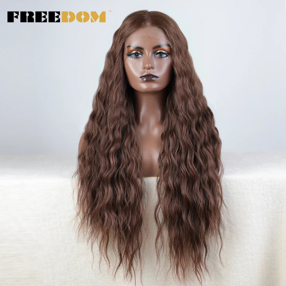 Curly Synthetic Lace Front Wigs Soft Wavy Ombre Blonde Ginger Highlight Cosplay