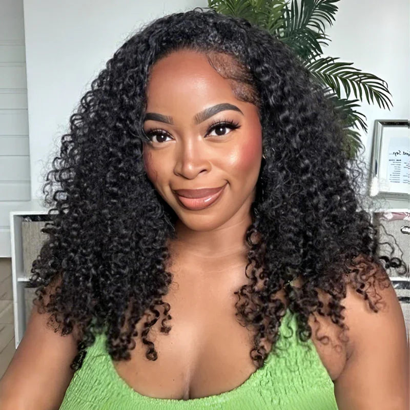 Afro Kinky Curly Human Hair Headband Wig — Glueless 3-in-1 Half Wig, 300% Density