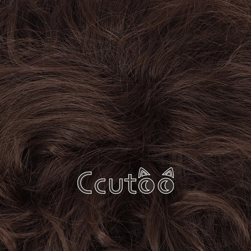 Short Dark Brown Curly Synthetic Cosplay Wig + Free Wig Cap