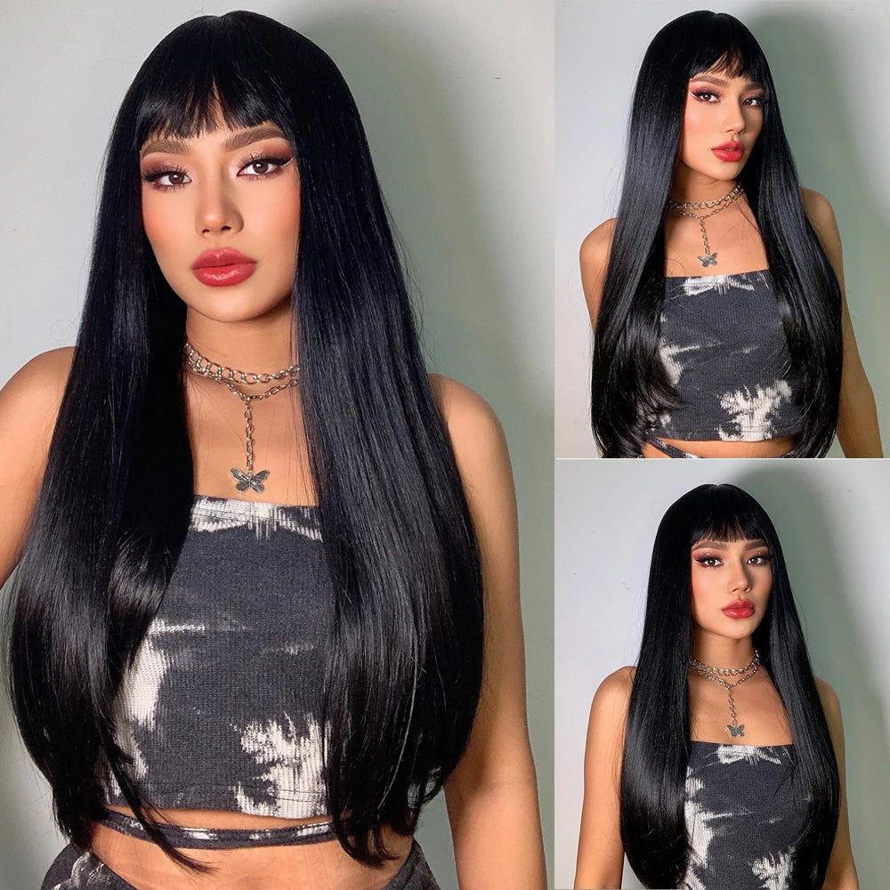 Fashion synthetic wig with medium-length wavy hair in a chin-length style, made of high-temperature hair fibers.