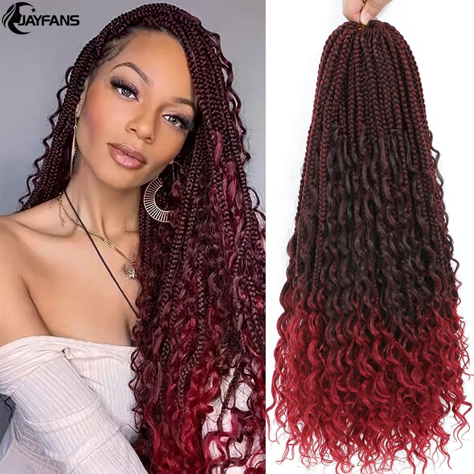Boho Box Braids Crochet Synthetic Hair Goddess Curly Ends Bohomian