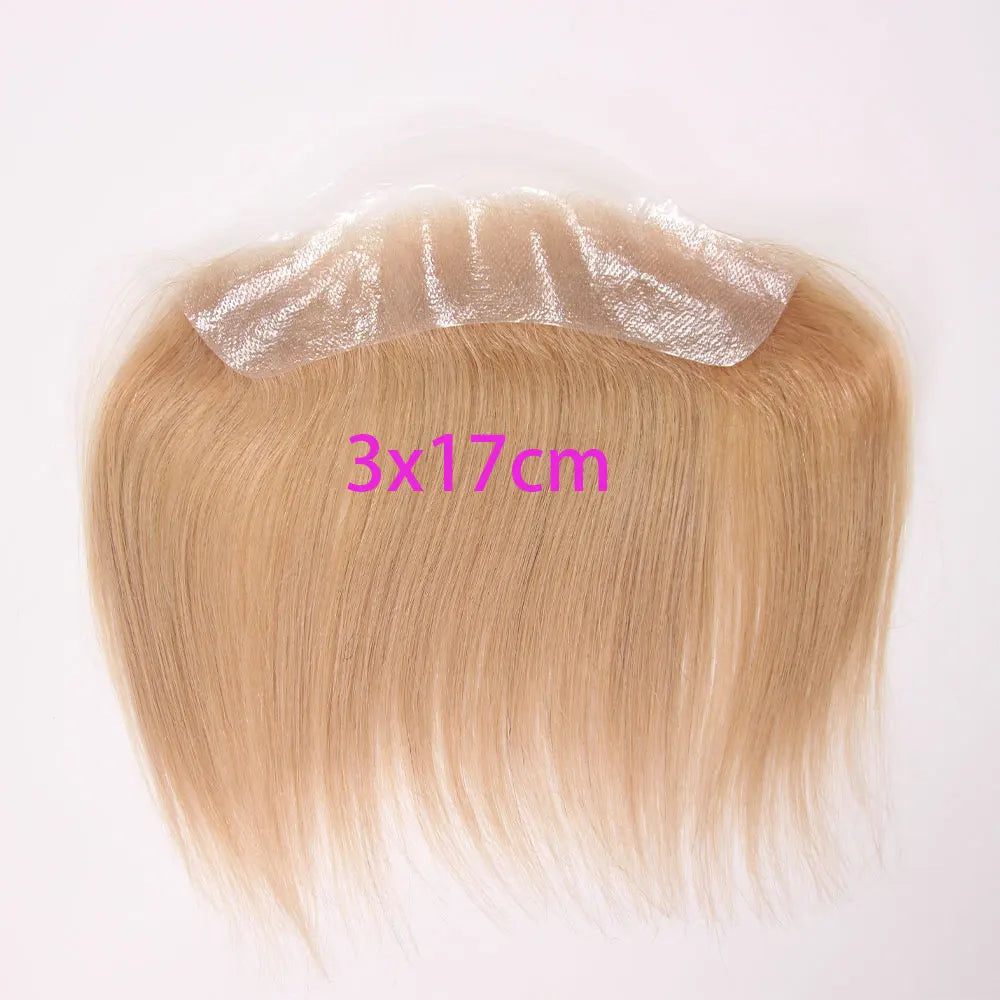 Front Toupee Mens Wig Natural PU Hairline, 100% Human Hair Piece Thin