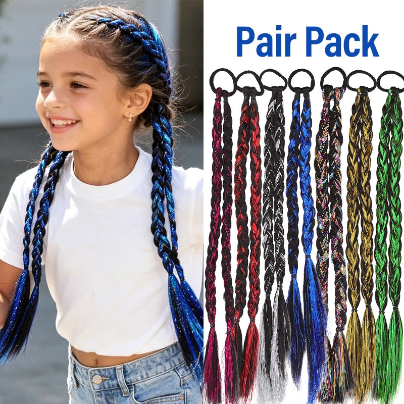 Trendy Pair Pack Synthetic Fiber Laser Highlights Braided Ponytail Wig Girls Streetwear
