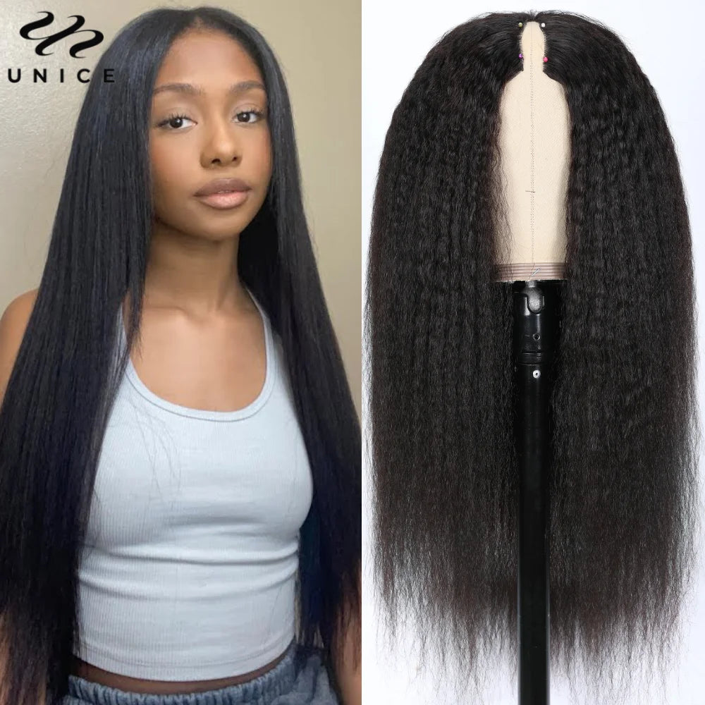 Kinky Straight Thin Lace V Part Wig No or Minimal Leave Out Beginner Friendly 180