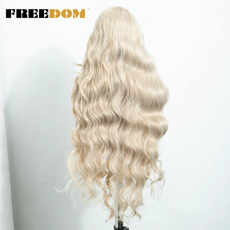 36" Long Wavy Synthetic Lace Front Wigs Ombre Brown Blonde Body Wave