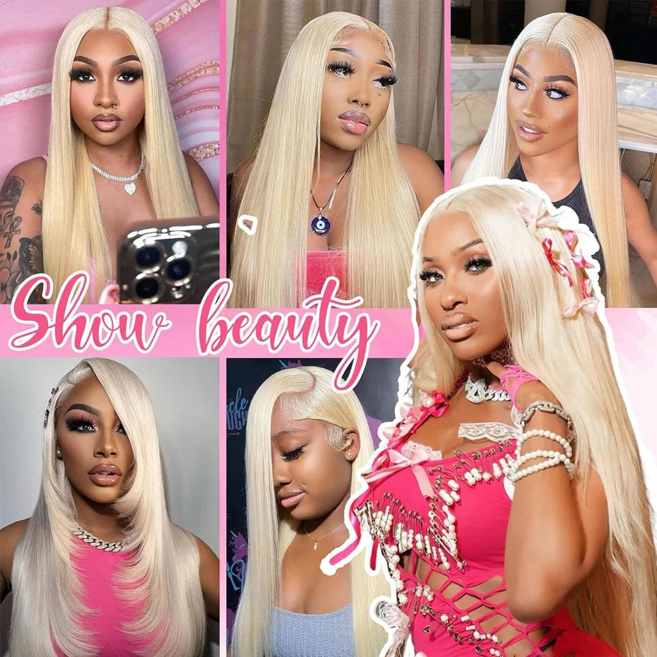 Blonde 613 Straight Raw Vietnamese Human Hair HD Lace Frontal Wig, 300% Density