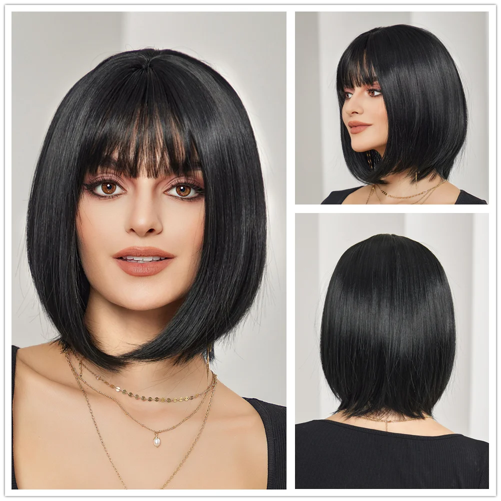 Pink BOBO Synthetic Wigs Short Natural Wave Hair Wig Party Daily High Density Heat Resistant